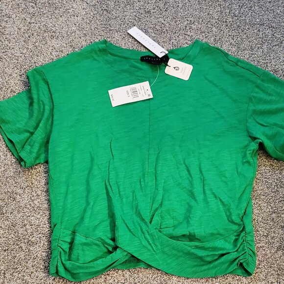 Sanctuary Twist Front Cropped Shirt Green Small New - Picture 1 of 4